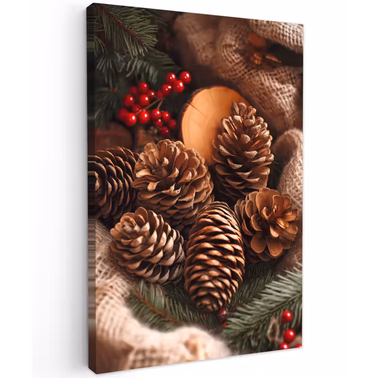 Dennenappels - Boom - Winter - Natuur - Bruin Tuinposter op houten frame 2 cm dik klein -3d