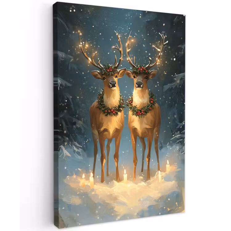 Dennensprookje - Rendier - Nacht Tuinposter op houten frame 2 cm dik klein -3d