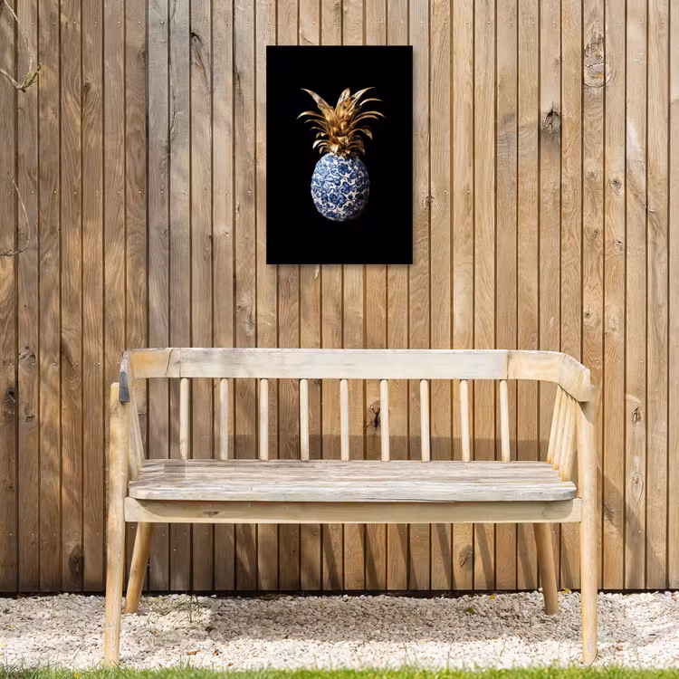 Ananas - Bloemen patroon - Goud - Delftsblauw Tuinposter op houten frame 2 cm dik klein -sfeer4