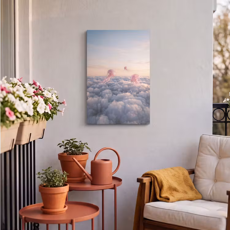 Outdoor Canvas Print - Pink Animal - Clouds - Roze dier - Wolken Tuinposter op houten frame 2 cm dik klein