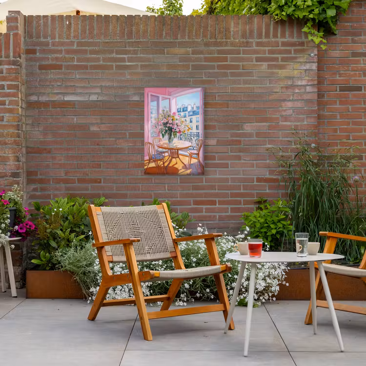 Pink - City - Bloemen Tuinposter op houten frame 2 cm dik klein -sfeer3