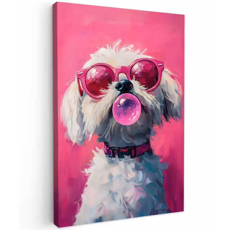 Pink - Hond - Bubbel Tuinposter op houten frame 2 cm dik klein -3d