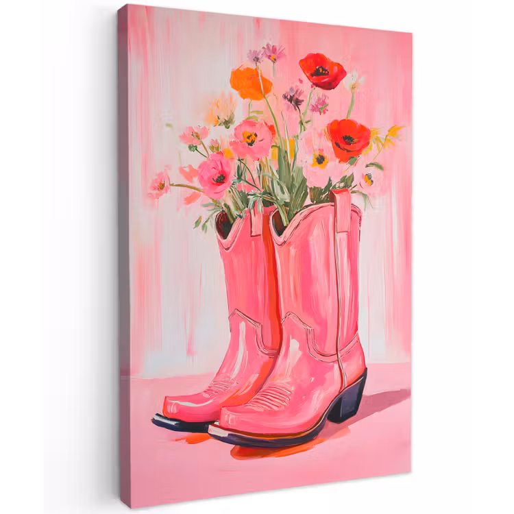 Roze - Bloemen - Cowboy Tuinposter op houten frame 2 cm dik klein -3d