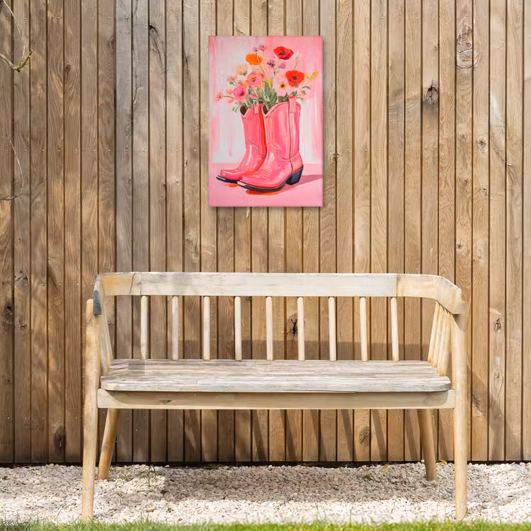 Roze - Bloemen - Cowboy Tuinposter op houten frame 2 cm dik klein -sfeer4