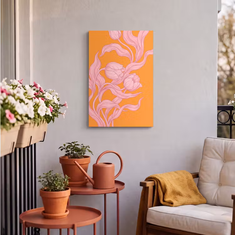 Outdoor Canvas Print - Pink Flowers - Modern - Roze bloemen - Modern Tuinposter op houten frame 2 cm dik klein