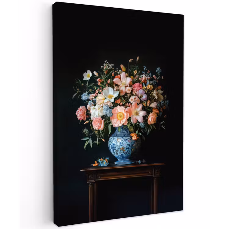 Roze - Bloemen - Vaas - Kleuren Tuinposter op houten frame 2 cm dik klein -3d