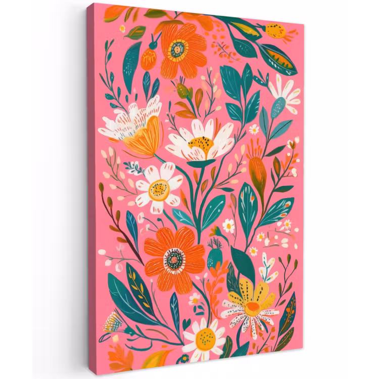 Roze - Bloemen - Wit - Oranje Tuinposter op houten frame 2 cm dik klein -3d
