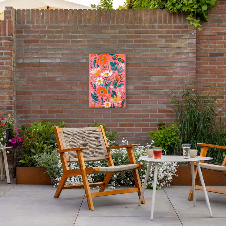Roze - Bloemen - Wit - Oranje Tuinposter op houten frame 2 cm dik klein -sfeer3