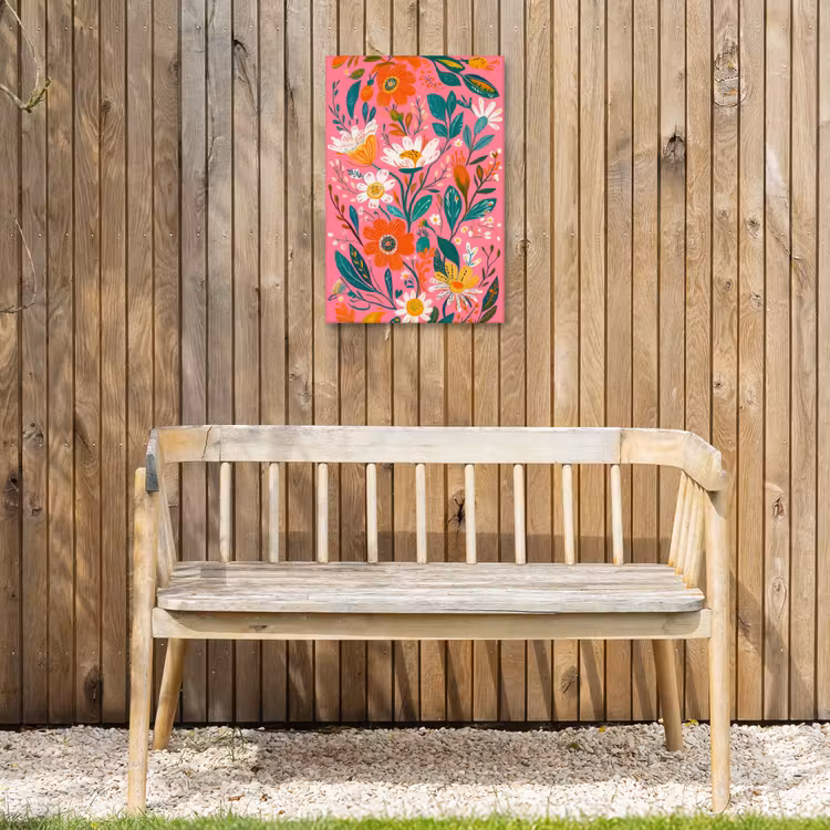 Roze - Bloemen - Wit - Oranje Tuinposter op houten frame 2 cm dik klein -sfeer4