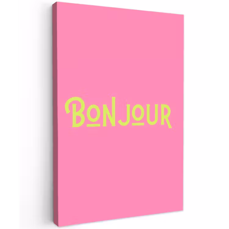 Roze - Groene Bonjour - art-deco Tuinposter op houten frame 2 cm dik klein -3d