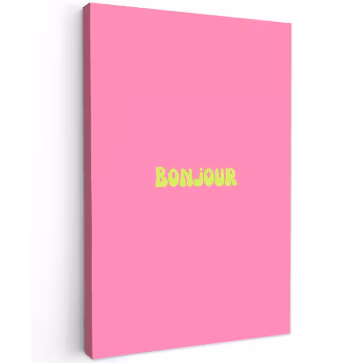 Roze - Groene bonjour - Organisch Tuinposter op houten frame 2 cm dik klein -3d