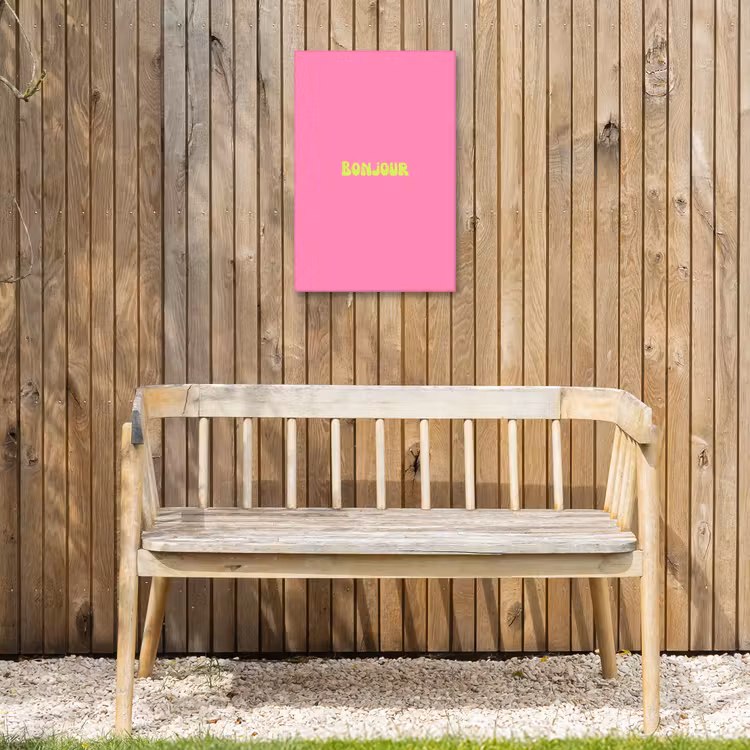 Roze - Groene bonjour - Organisch Tuinposter op houten frame 2 cm dik klein -sfeer4