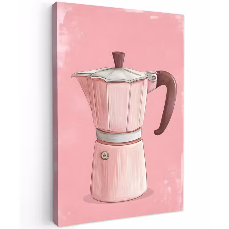 Roze - Mokkapot - Illustratie - Koffie Tuinposter op houten frame 2 cm dik klein -3d