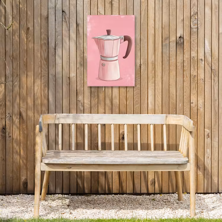 Roze - Mokkapot - Illustratie - Koffie Tuinposter op houten frame 2 cm dik klein -sfeer4
