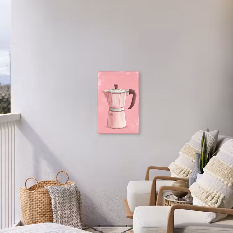 Roze - Mokkapot - Illustratie - Koffie Tuinposter op houten frame 2 cm dik klein -sfeer1