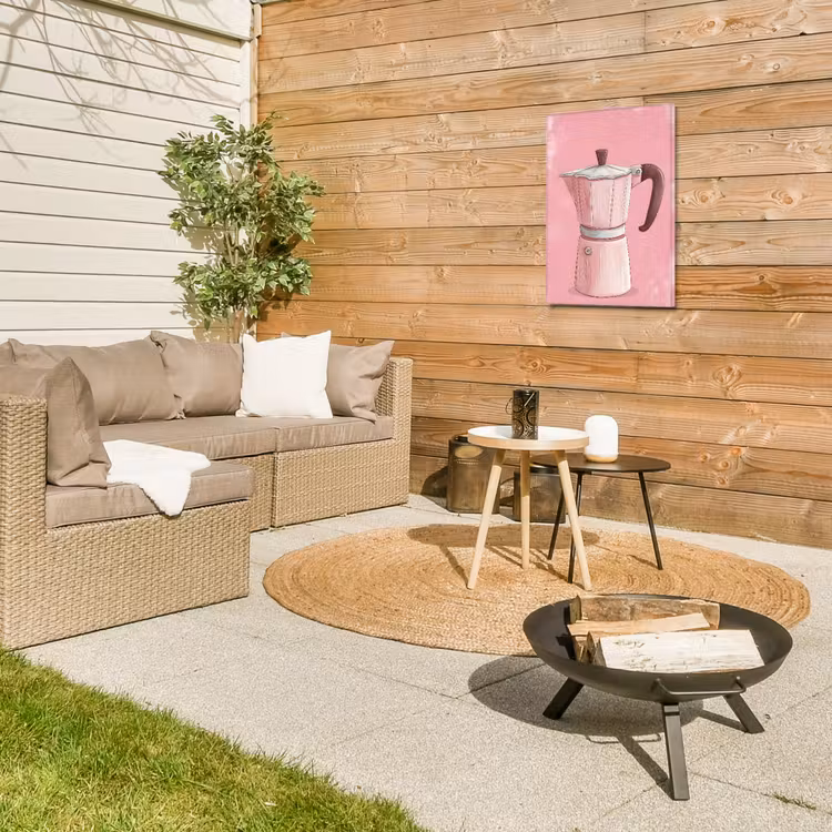 Roze - Mokkapot - Illustratie - Koffie Tuinposter op houten frame 2 cm dik klein -sfeer2