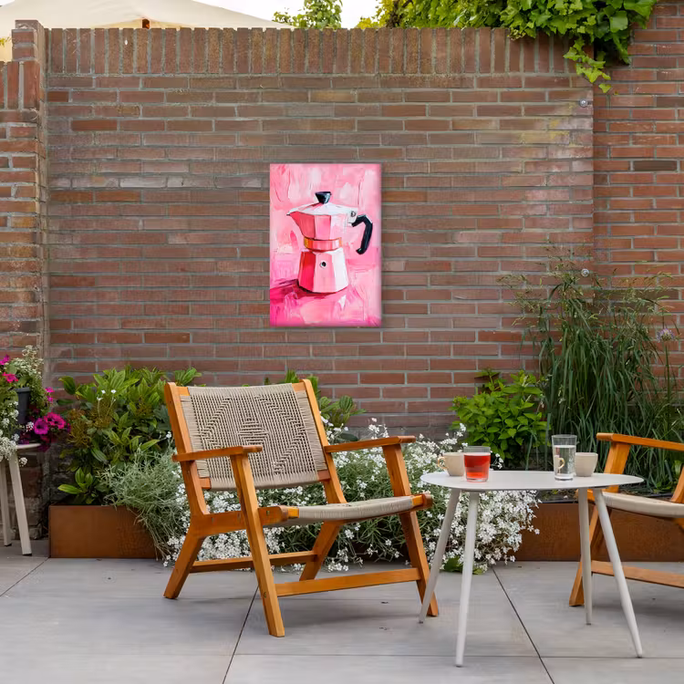 Roze - Verf - Coffee Tuinposter op houten frame 2 cm dik klein -sfeer3