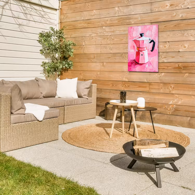Roze - Verf - Coffee Tuinposter op houten frame 2 cm dik klein -sfeer2