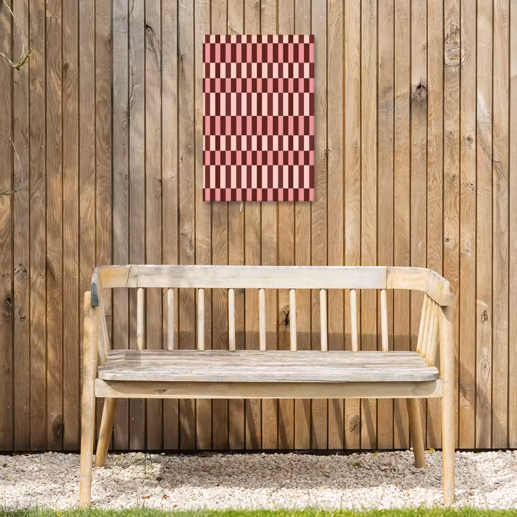 Roze - Rood - Blokjes Tuinposter op houten frame 2 cm dik klein 841 -sfeer4