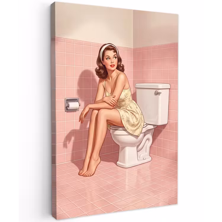 Roze - Retro - Vrouw Tuinposter op houten frame 2 cm dik klein -3d
