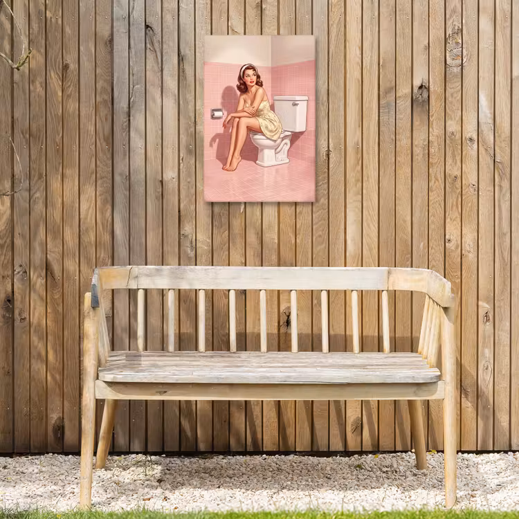Roze - Retro - Vrouw Tuinposter op houten frame 2 cm dik klein -sfeer4