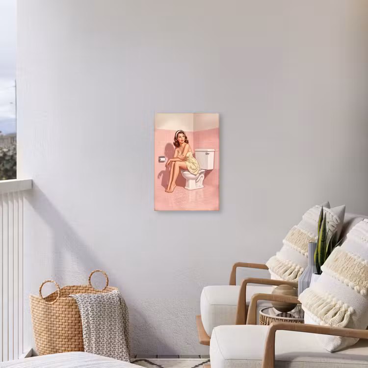 Roze - Retro - Vrouw Tuinposter op houten frame 2 cm dik klein -sfeer1