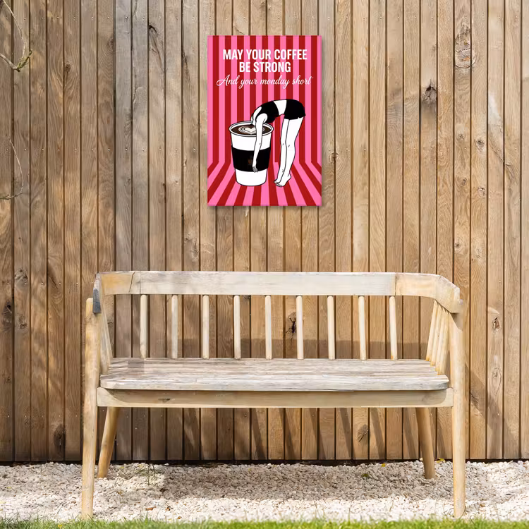 Roze - Strepen - Koffie - Maandag Tuinposter op houten frame 2 cm dik klein -sfeer4