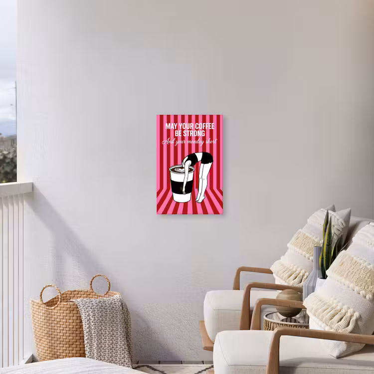 Roze - Strepen - Koffie - Maandag Tuinposter op houten frame 2 cm dik klein -sfeer1