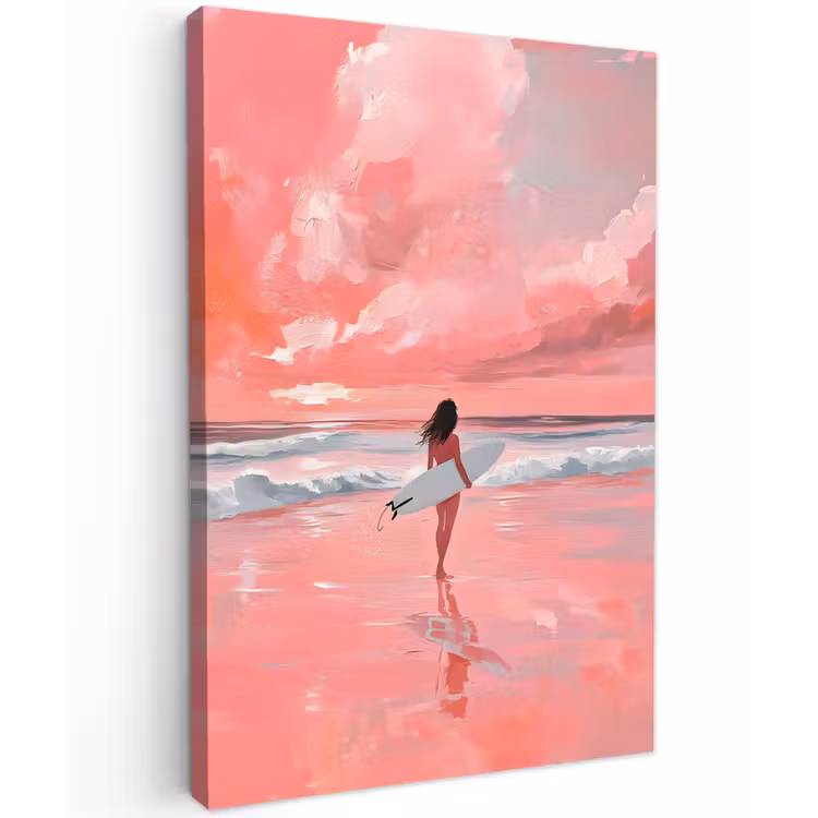 Roze - Surfen - Zee Tuinposter op houten frame 2 cm dik klein -3d