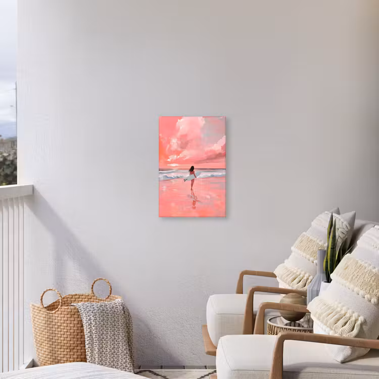 Roze - Surfen - Zee Tuinposter op houten frame 2 cm dik klein -sfeer1