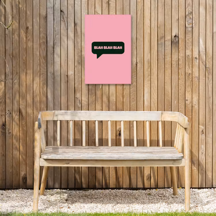 Roze - Tekstwolk - Groen - BLAH BLAH BLAH Tuinposter op houten frame 2 cm dik klein -sfeer4