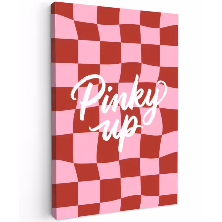 Pinky up - Geblokt - Bordeauxrood Tuinposter op houten frame 2 cm dik klein -3d