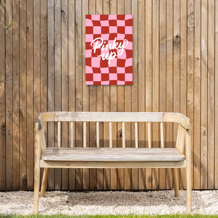 Pinky up - Geblokt - Bordeauxrood Tuinposter op houten frame 2 cm dik klein -sfeer4
