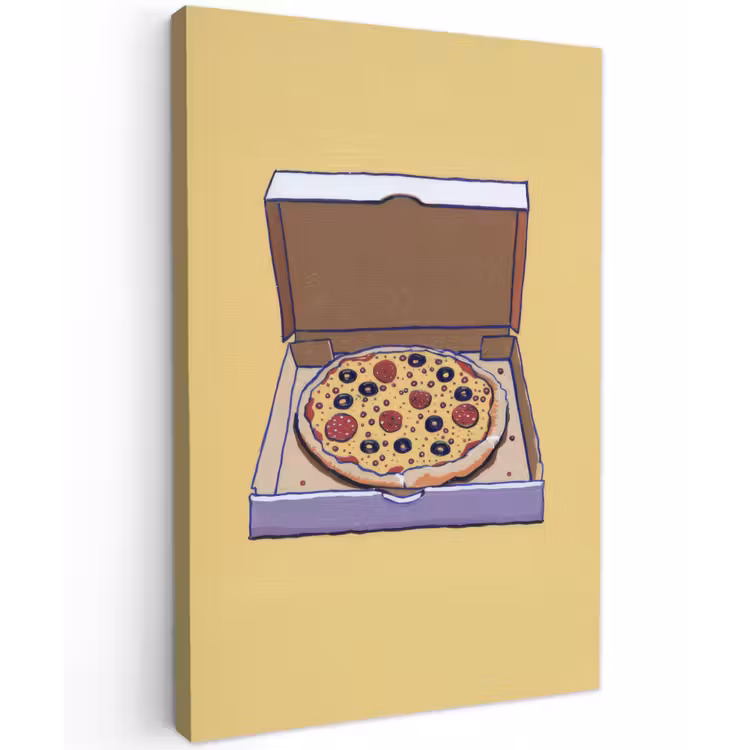 Pizza - Doos - Salami - Illustratie Tuinposter op houten frame 2 cm dik klein -3d