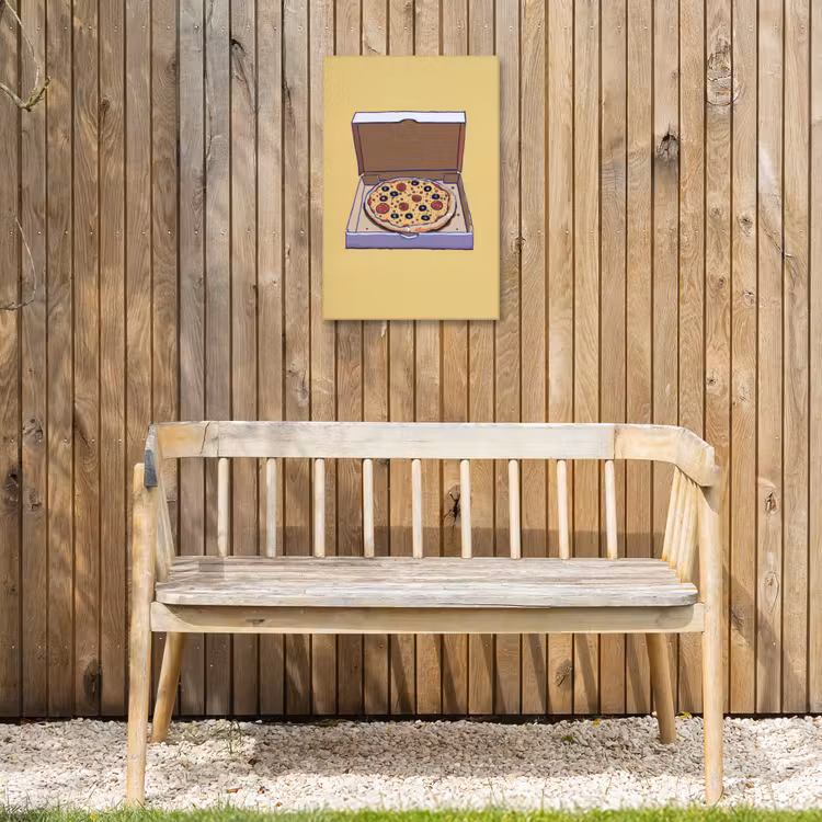 Pizza - Doos - Salami - Illustratie Tuinposter op houten frame 2 cm dik klein -sfeer4