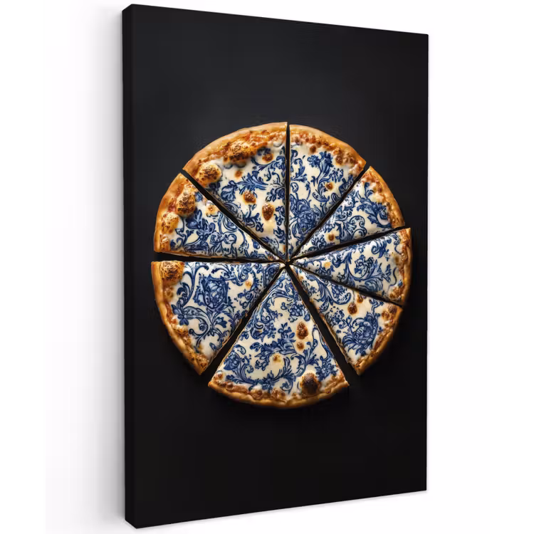 Pizza - Eten - Delftsblauw Tuinposter op houten frame 2 cm dik klein -3d