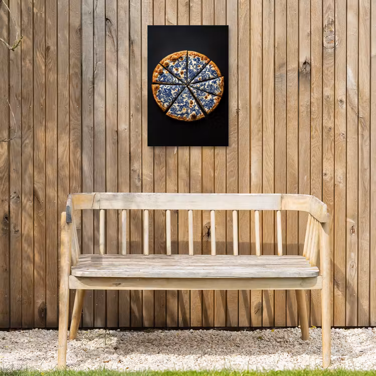 Pizza - Eten - Delftsblauw Tuinposter op houten frame 2 cm dik klein -sfeer4