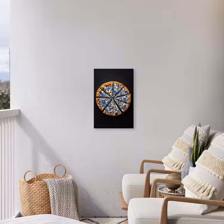 Pizza - Eten - Delftsblauw Tuinposter op houten frame 2 cm dik klein -sfeer1