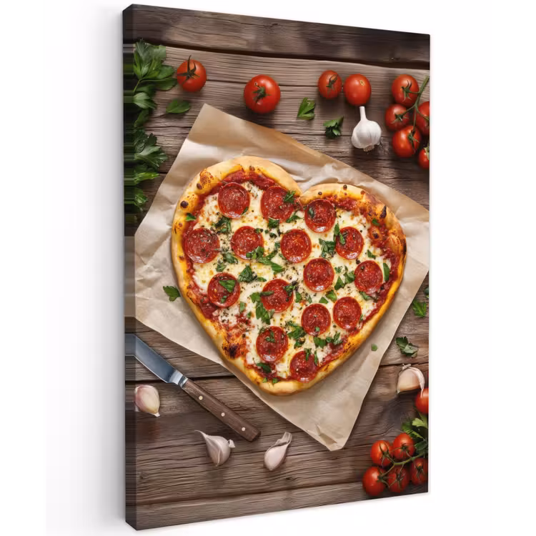 Pizza - Hart - Pepperoni - Tomaat Tuinposter op houten frame 2 cm dik klein -3d