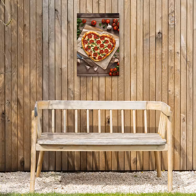 Pizza - Hart - Pepperoni - Tomaat Tuinposter op houten frame 2 cm dik klein -sfeer4