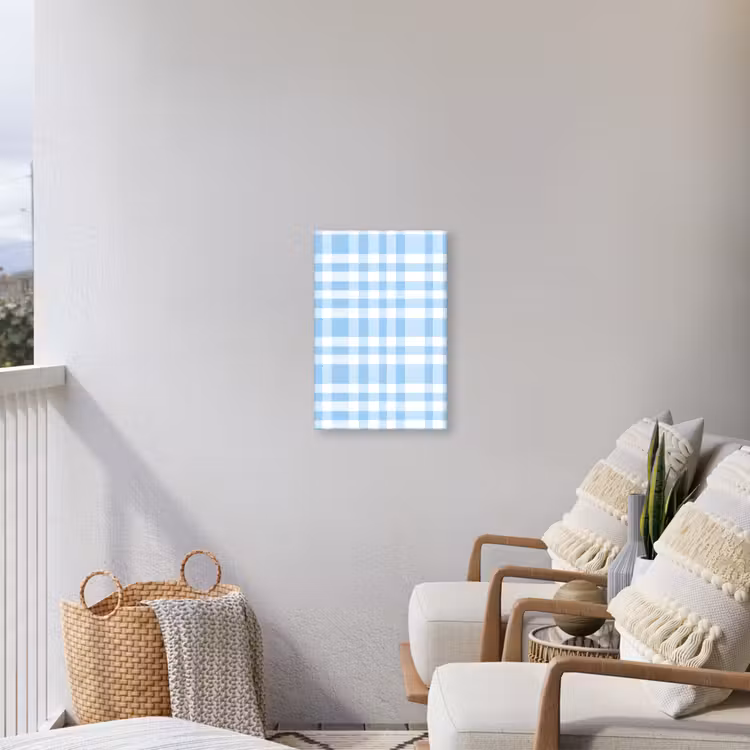 Ruit - Patroon - Blauw Tuinposter op houten frame 2 cm dik klein 841 -sfeer1