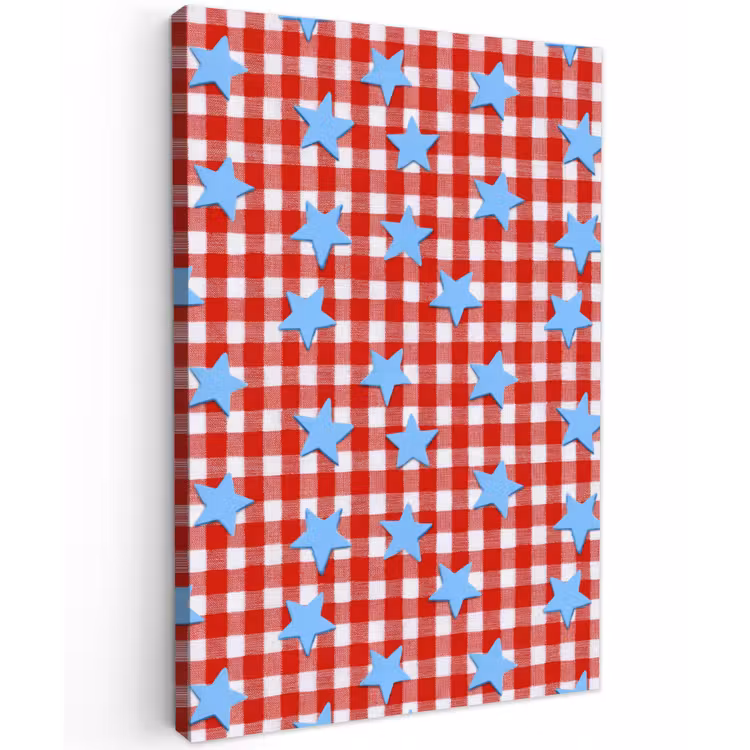 Ruit - Sterren - Rood Tuinposter op houten frame 2 cm dik klein 841 -3d