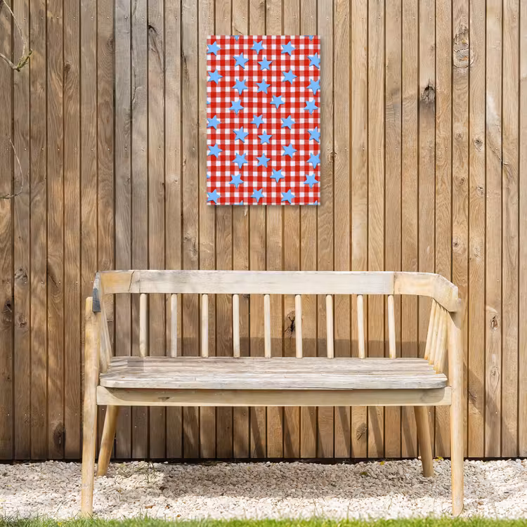 Ruit - Sterren - Rood Tuinposter op houten frame 2 cm dik klein 841 -sfeer4
