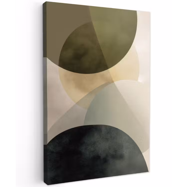 Vlakken - Abstract - Beige - Cirkels Tuinposter op houten frame 2 cm dik klein -3d