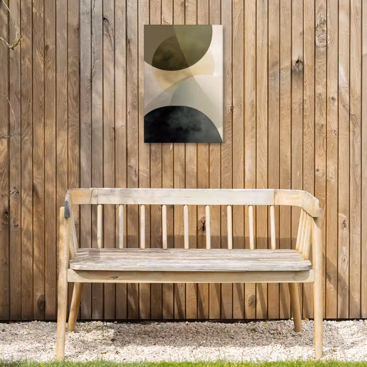 Vlakken - Abstract - Beige - Cirkels Tuinposter op houten frame 2 cm dik klein -sfeer4
