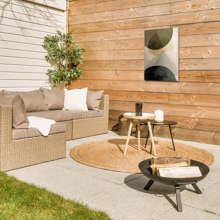 Vlakken - Abstract - Beige - Cirkels Tuinposter op houten frame 2 cm dik klein -sfeer2