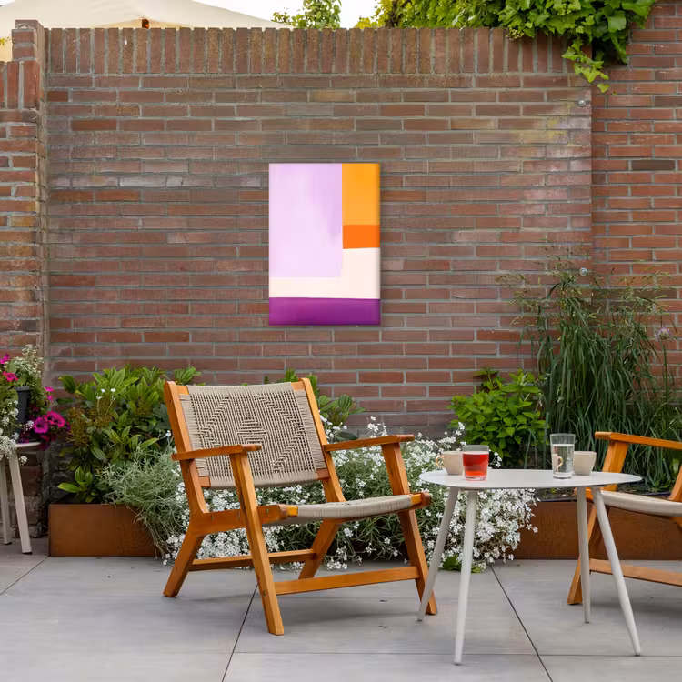 Vlakken - Abstract - Rechthoekig - Oranje Tuinposter op houten frame 2 cm dik klein -sfeer3