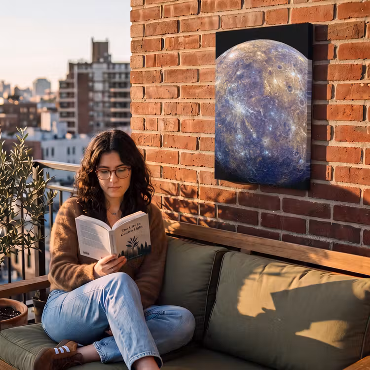 Outdoor Canvas Print - Planet - Craters - Space - Planeet - Kraters - Ruimte Tuinposter op houten frame 2 cm dik klein
