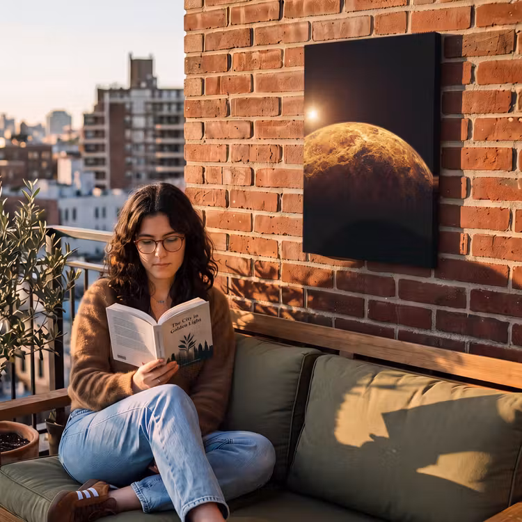 Outdoor Canvas Print - Planet - Space - Orange - Planeet - Ruimte - Oranje Tuinposter op houten frame 2 cm dik klein