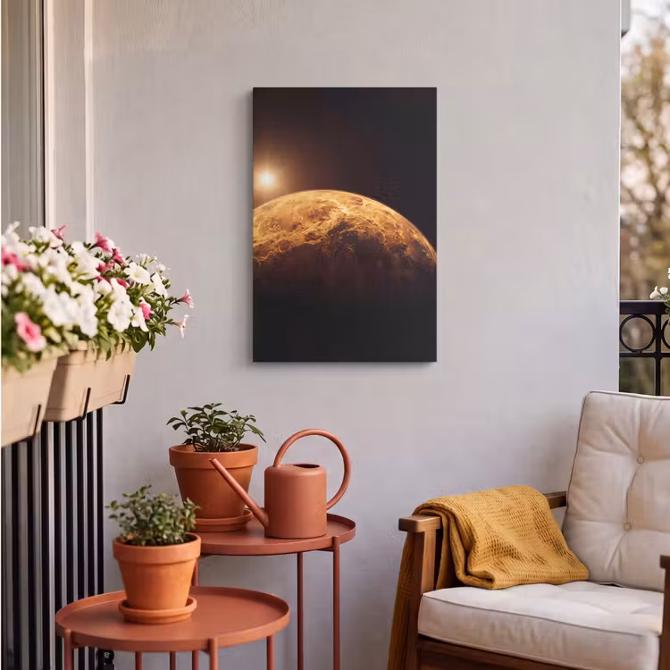 Outdoor Canvas Print - Planet - Space - Orange - Planeet - Ruimte - Oranje Tuinposter op houten frame 2 cm dik klein